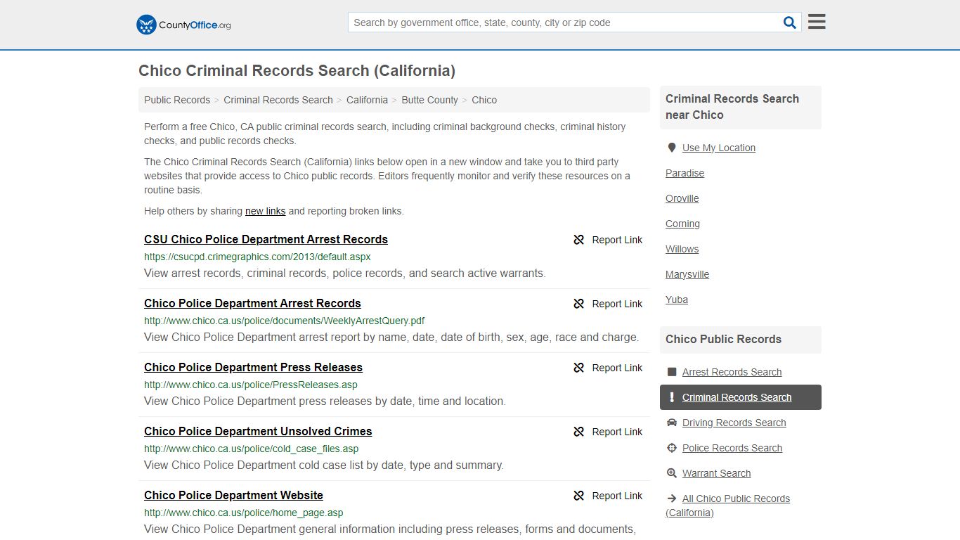 Chico Criminal Records Search (California) - County Office
